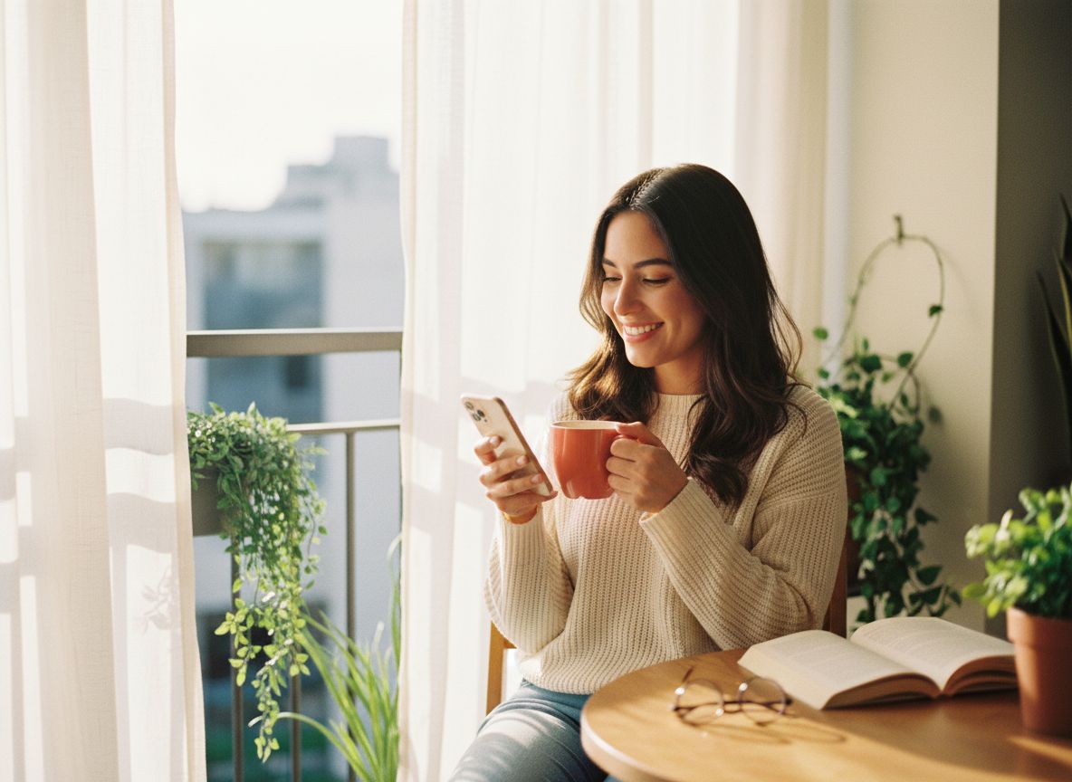 Young professional reviewing health plan options on a sunlit balcony